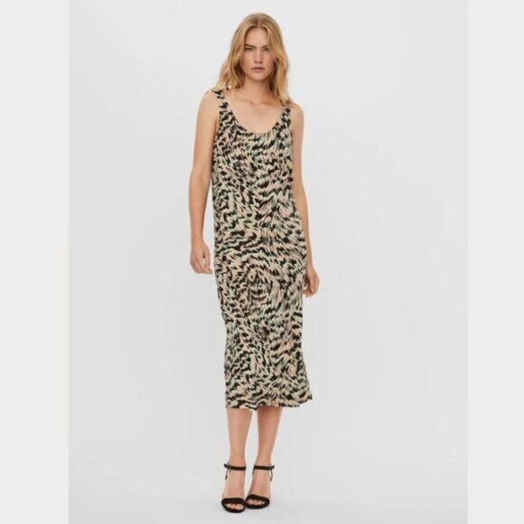 VERO MODA Mille Sleveless Calf Midi Dress Stretchy Pull-Over Abstract Sz M - Picture 15 of 15
